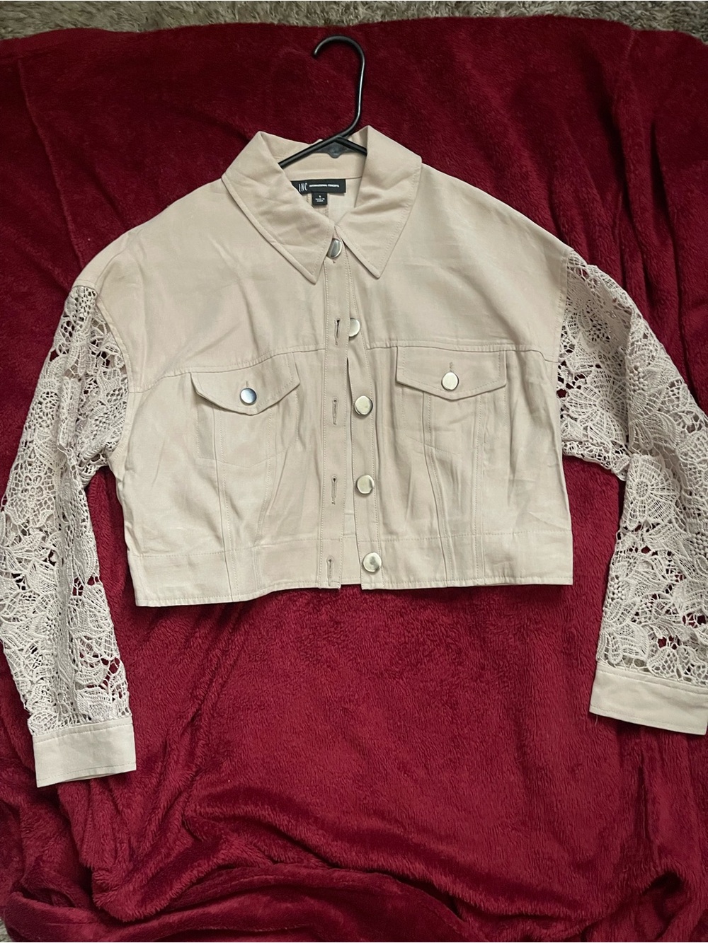 INC Cropped Lace-Sleeve Jacket - Beige